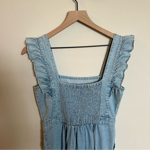 JAPNA Denim Chambray Ruffle Smocked Sheath Dress - Picture 5 of 9